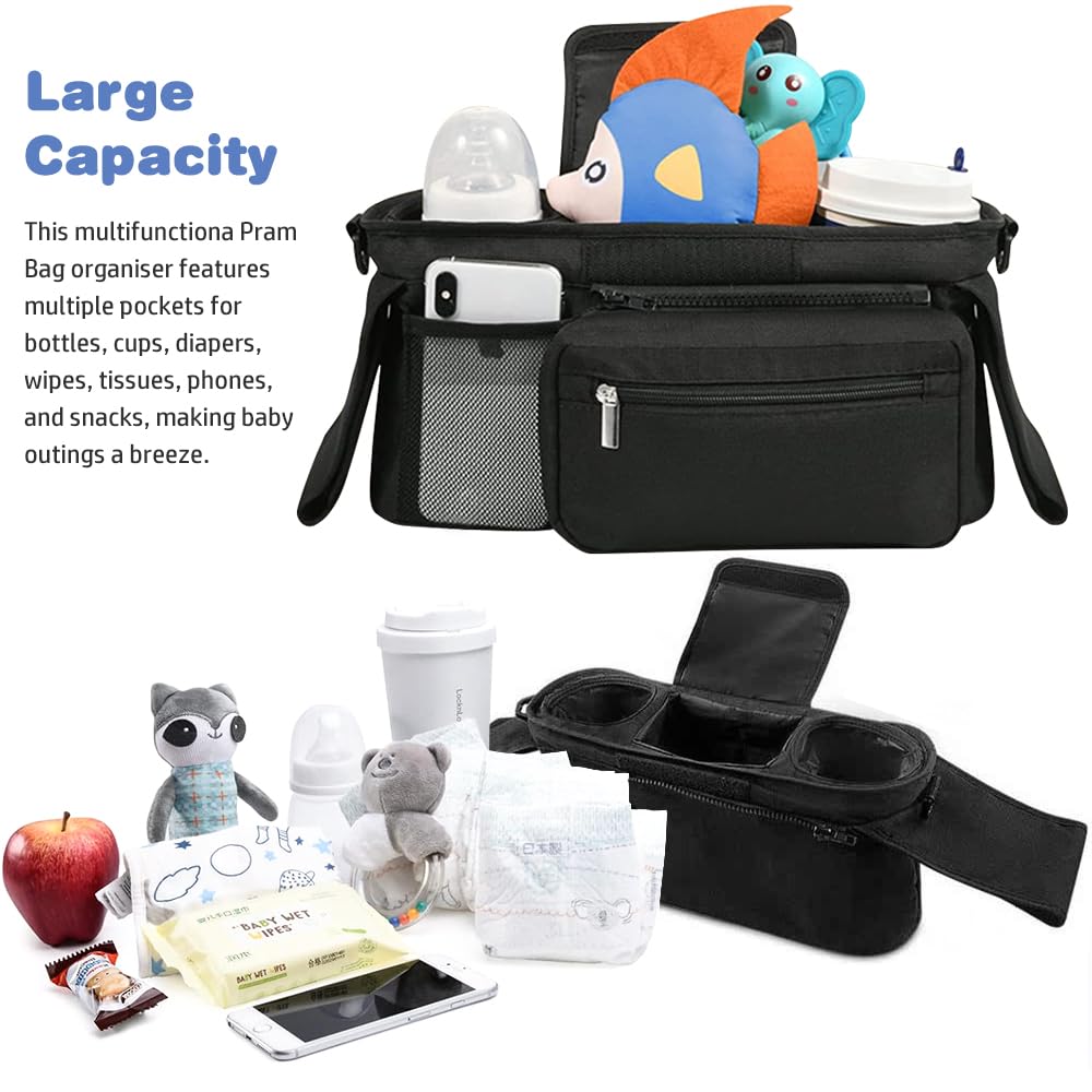 KLERICER stroller organizer insulated cup holders keep bottles at the right temperature.