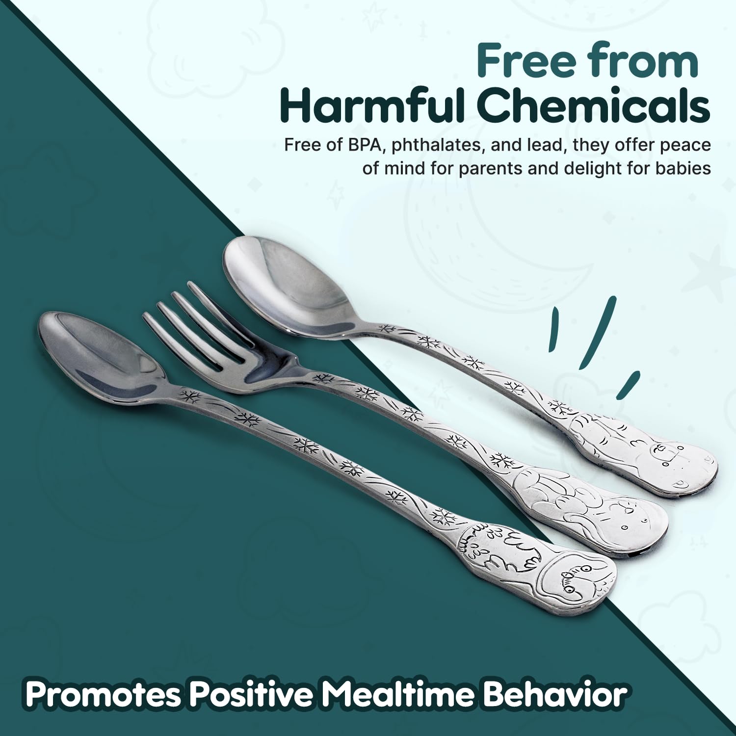 Kleynimals Arctic Friends dishwasher-safe utensils, easy cleanup after meals.