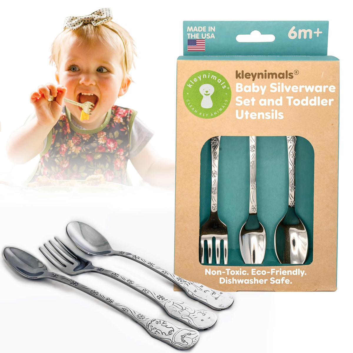Kleynimals Arctic Friends polar bear baby fork, durable stainless steel for safe feeding.