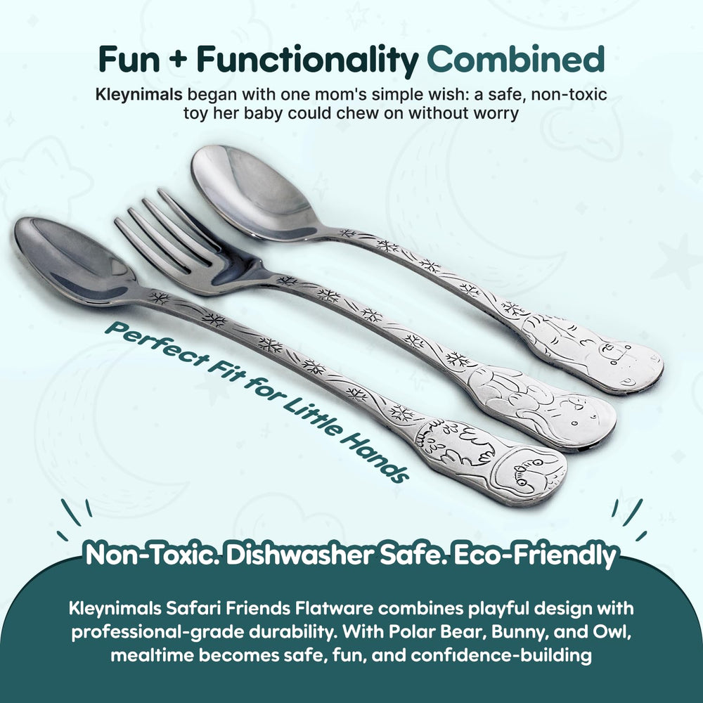Kleynimals Arctic Friends polar bear baby spoon, smooth edges for comfortable toddler dining.