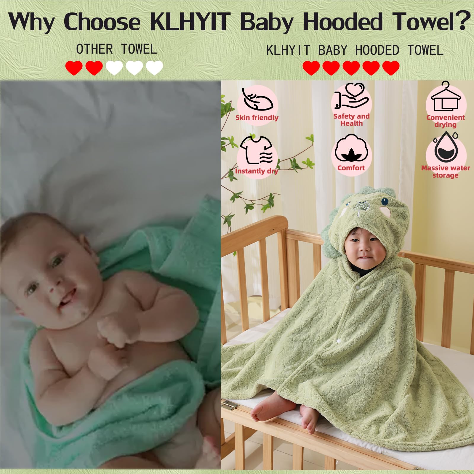 KLHYIT anime dinosaur pattern adds playful bath-time appeal.