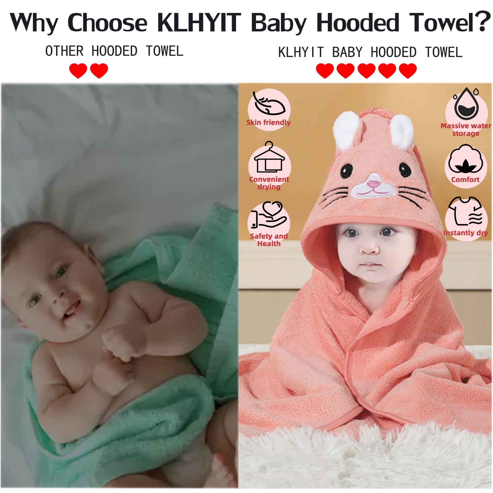 KLHYIT gift-ready hooded towel set is ideal for baby showers.
