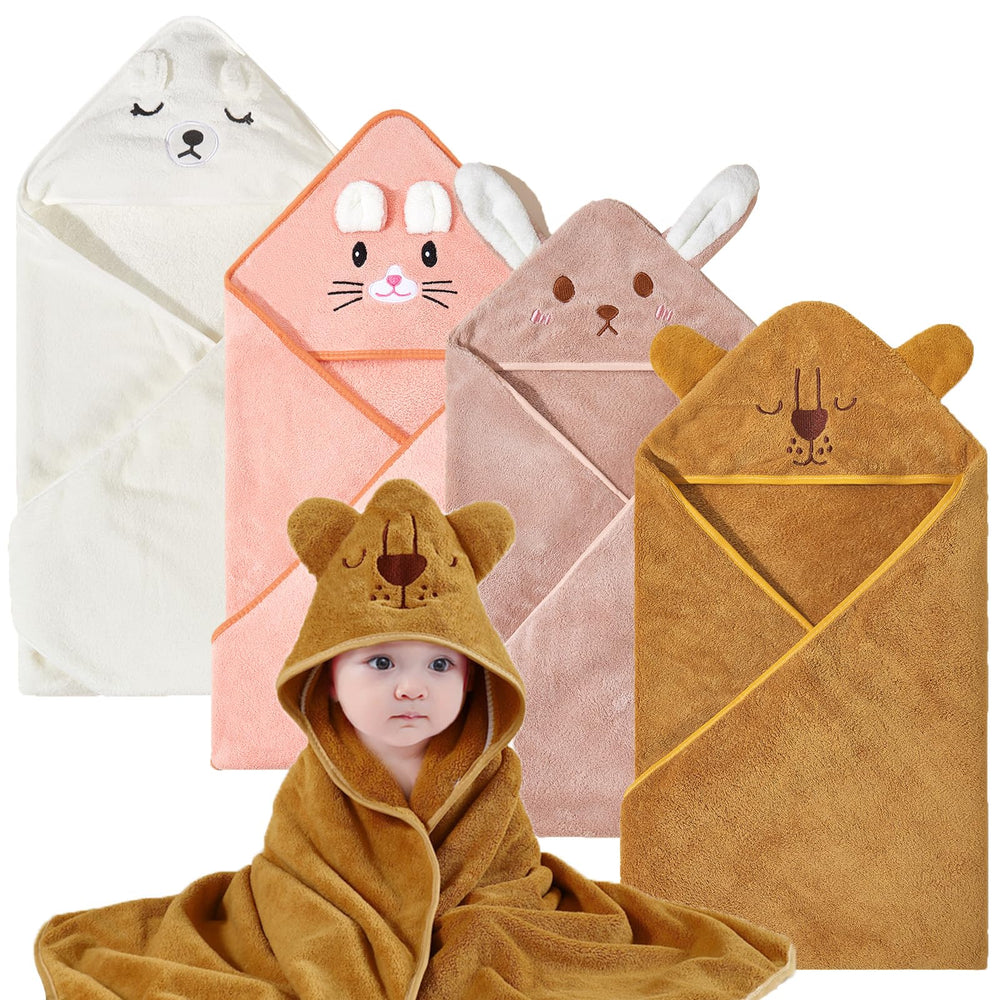 KLHYIT baby hooded towel in soft coral fleece delivers gentle post-bath warmth.