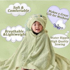 KLHYIT green dinosaur hoodie towel image highlights full-body coverage after baths.