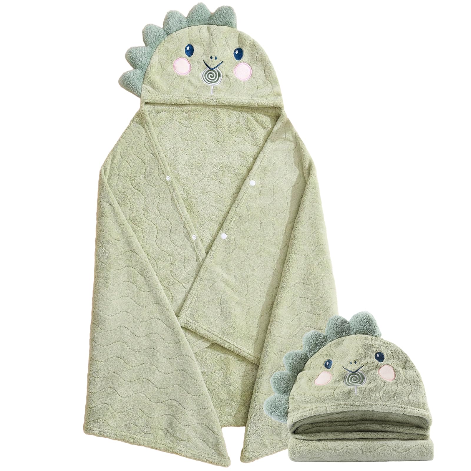 KLHYIT toddler hooded towel with green dinosaur pattern keeps kids cozy after baths.