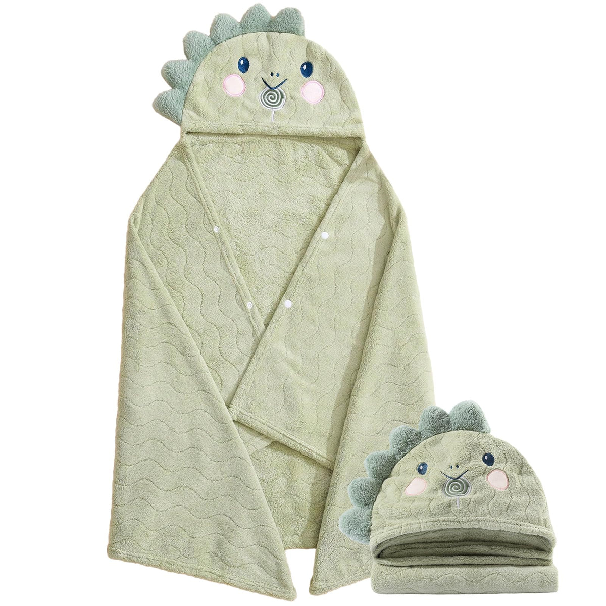 KLHYIT toddler hooded towel with green dinosaur pattern keeps kids cozy after baths.