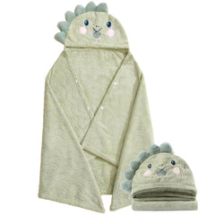 KLHYIT toddler hooded towel with green dinosaur pattern keeps kids cozy after baths.