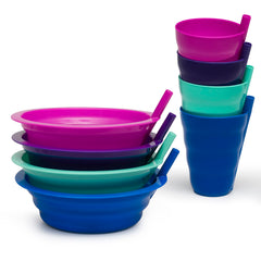 Klickpick Home cereal bowls with built-in straws for mess-free toddler meals.
