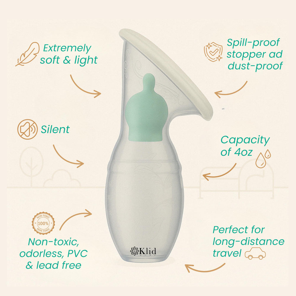 Klid Home BPA-free silicone milk collector emphasizes safety and gentle contact with skin.