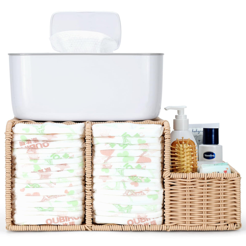 Klippehop Diaper Caddy handwoven rattan compartments for organized nursery essentials