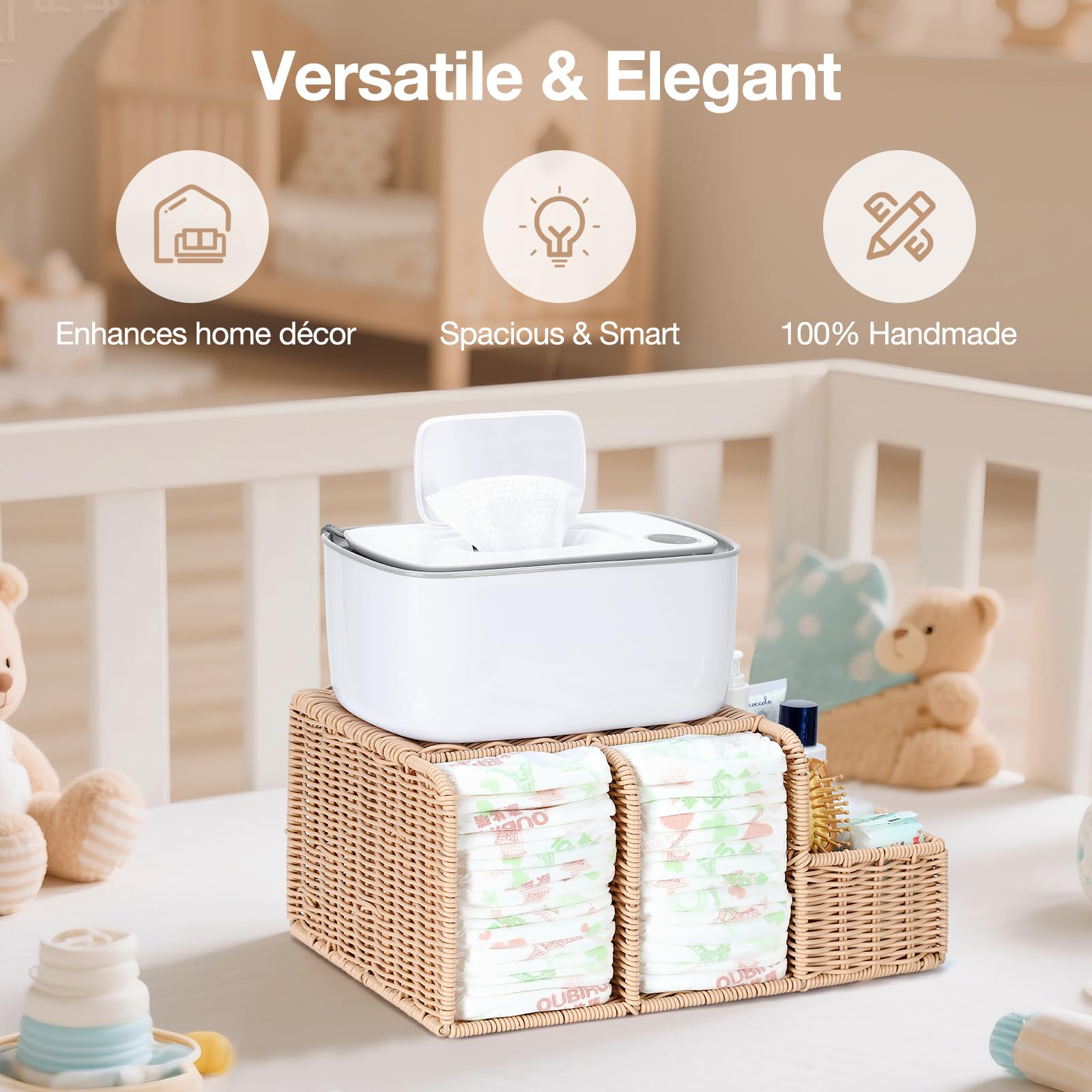 Klippehop Diaper Caddy Overhead Wipes Ledge enabling easy wipe access