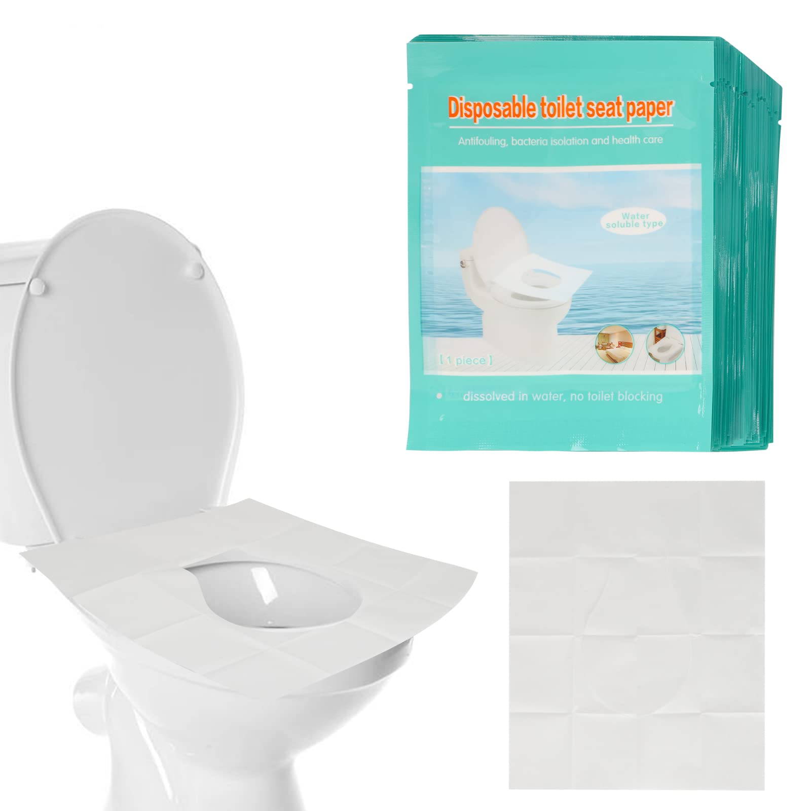 KLOLKUTTA 100-pack travel-friendly toilet seat covers in a pouch for on-the-go hygiene.