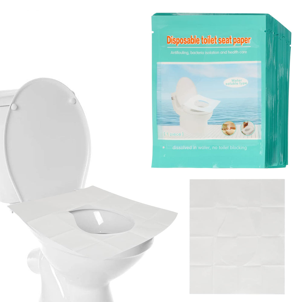 KLOLKUTTA 100-pack travel-friendly toilet seat covers in a pouch for on-the-go hygiene.