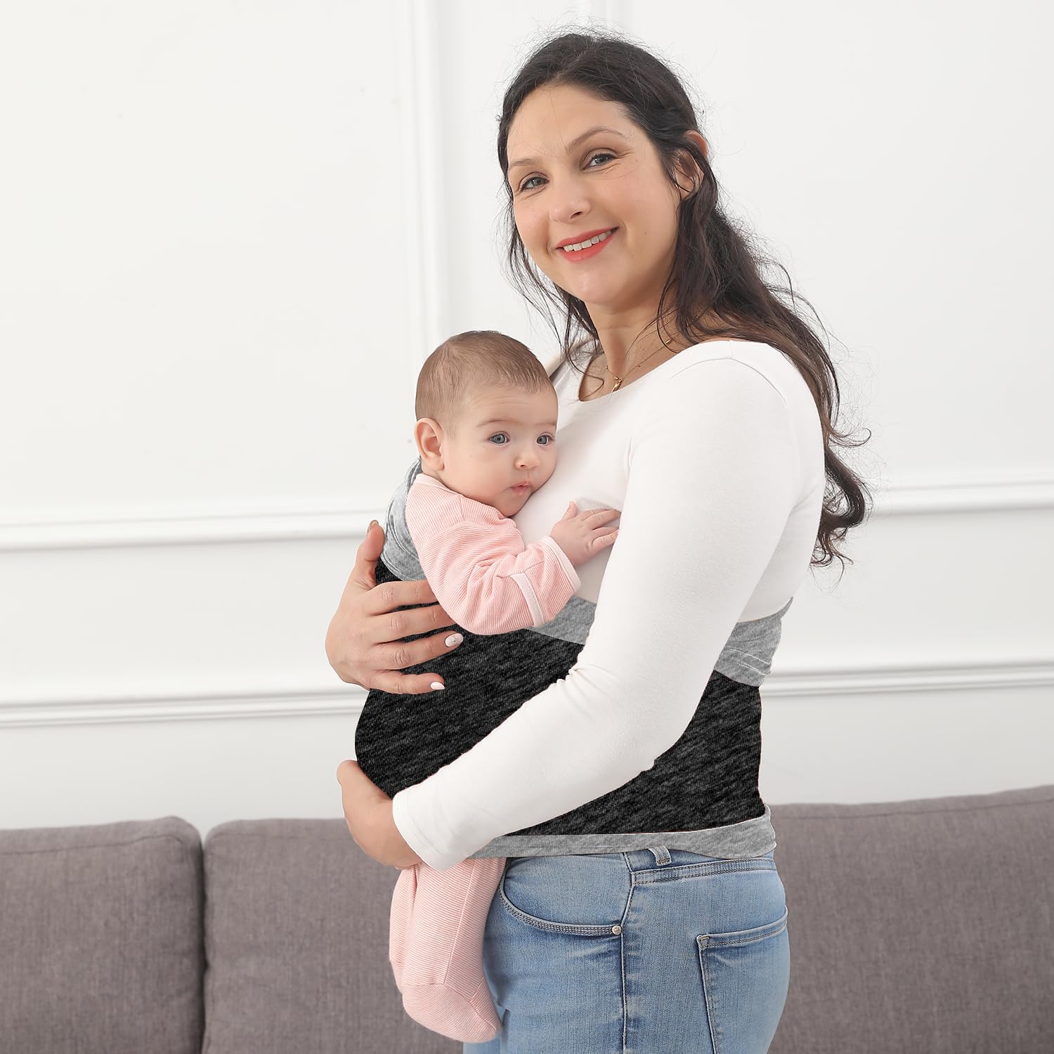 Kloovete Baby Wrap Carrier bonding moment showing close contact and soothing connection.