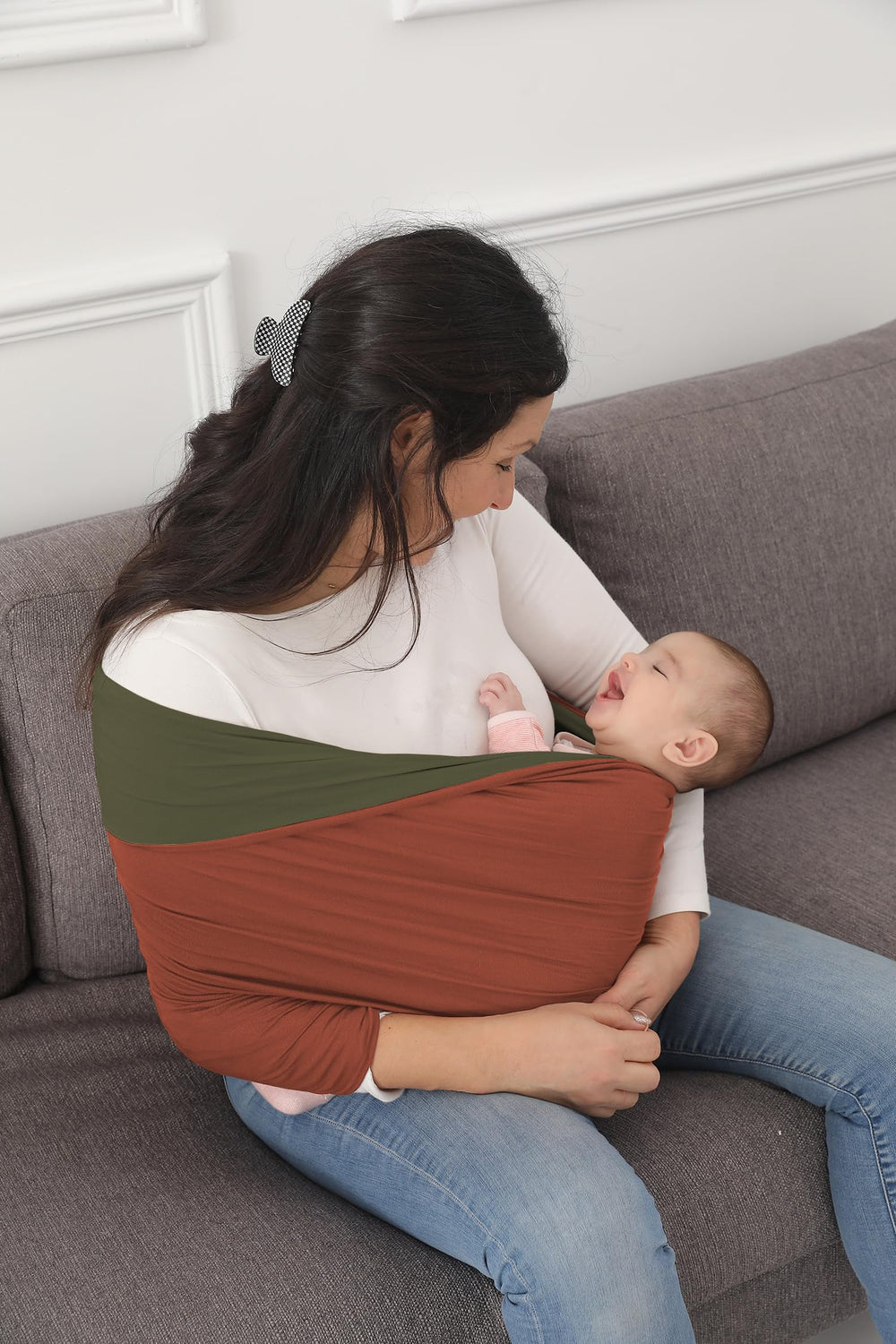 Kloovete baby wrap folded-compact demonstrates easy storage when not in use.