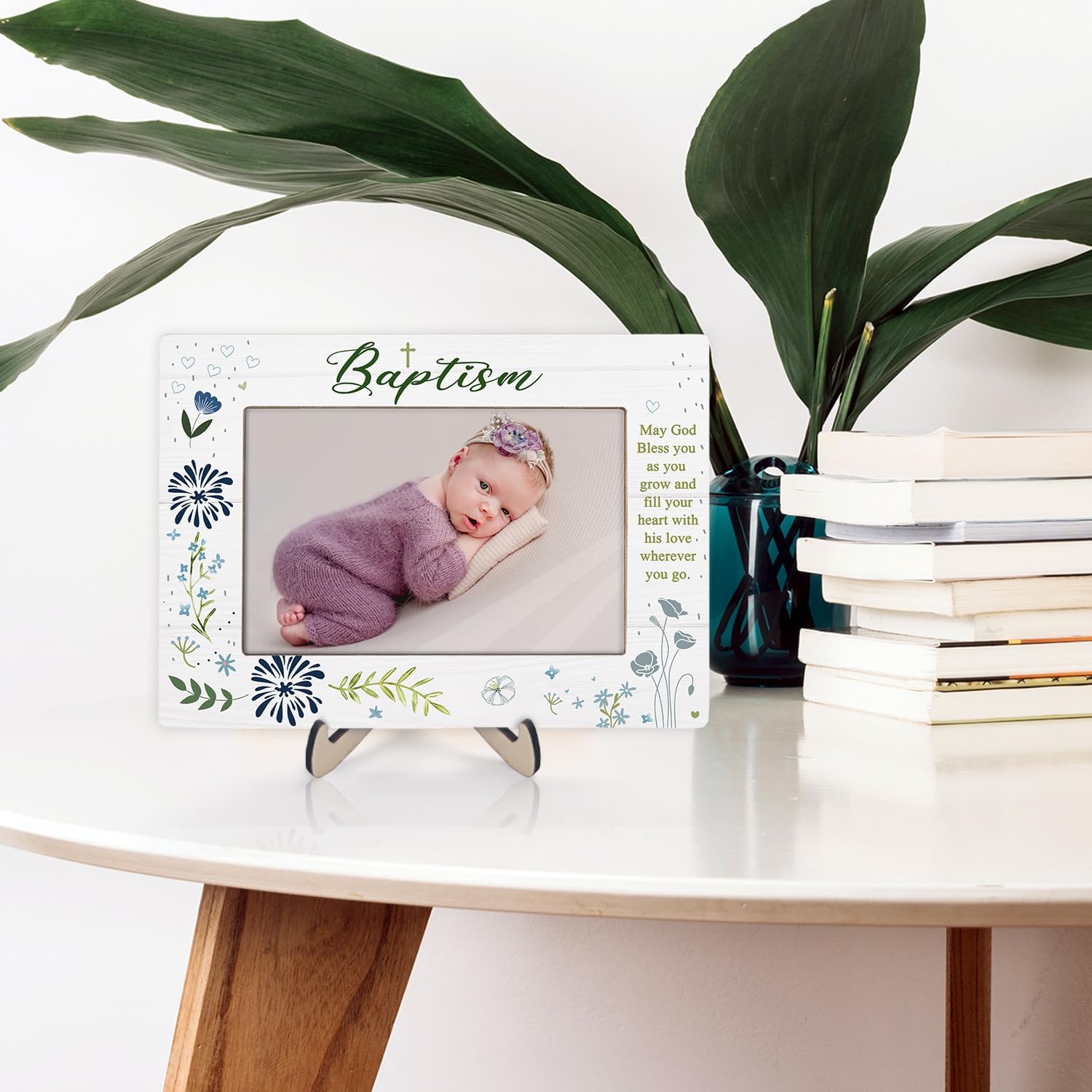 KLYTINK baptism frame blue cross-top design adds meaningful symbolism