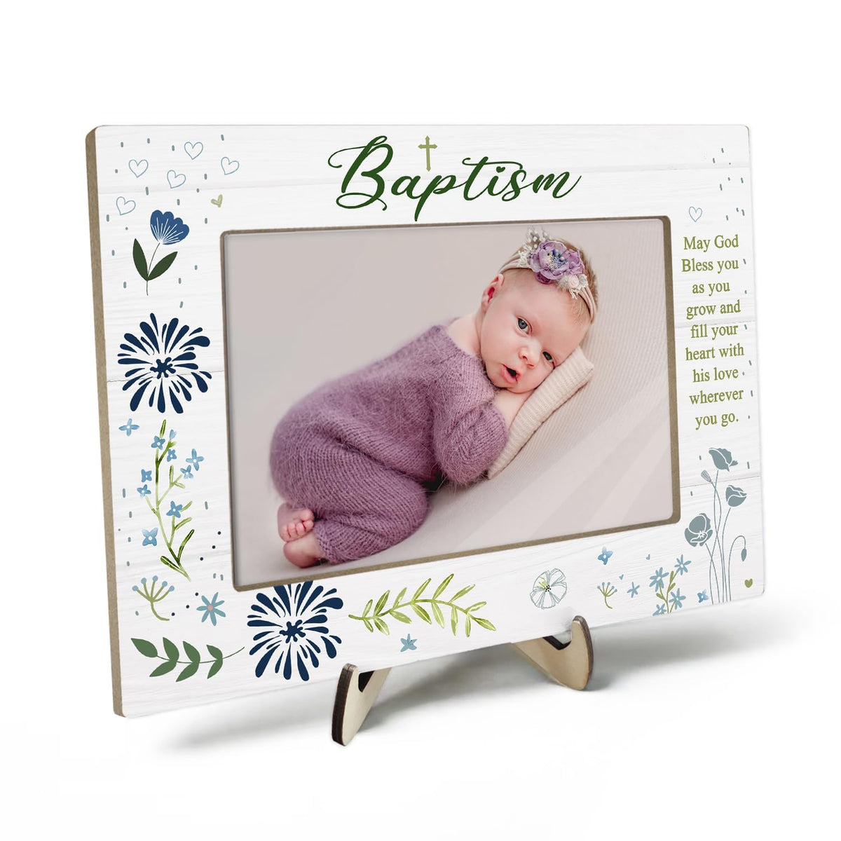 KLYTINK baptism frame blue front view for cherished baby photos