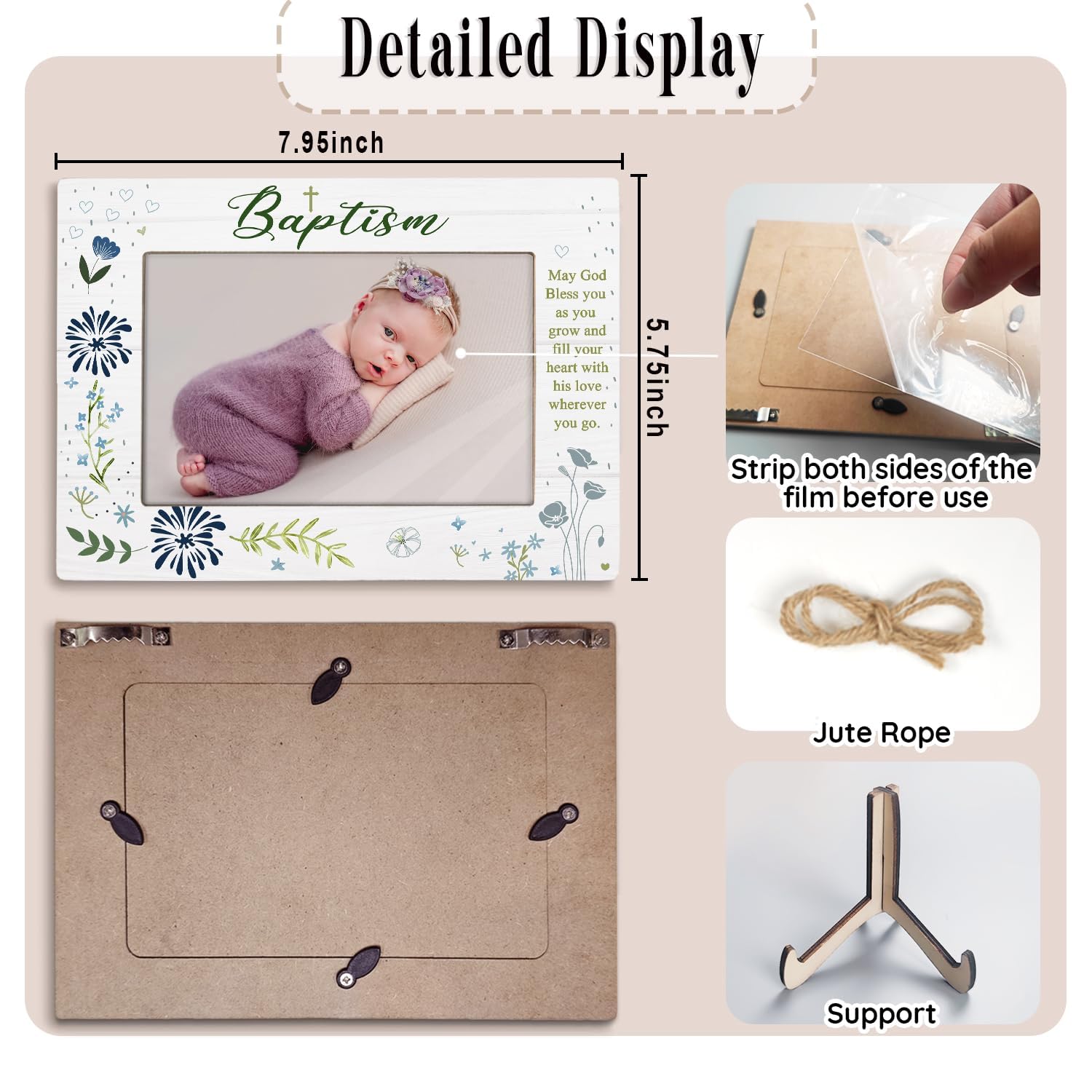 KLYTINK baptism frame blue desk-friendly display on shelves