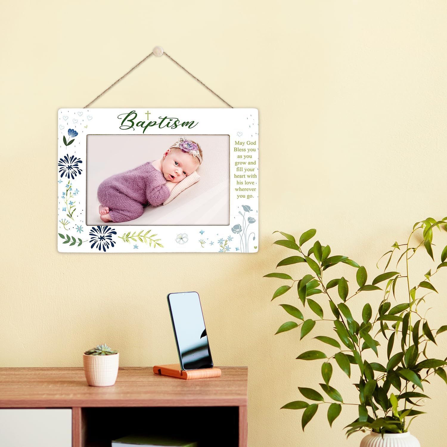 KLYTINK baptism frame blue sturdy stand for tabletop display