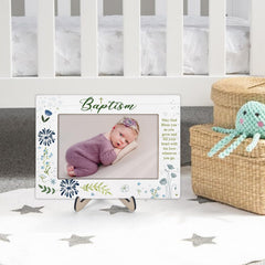 KLYTINK baptism frame blue wood grain detail highlights natural texture