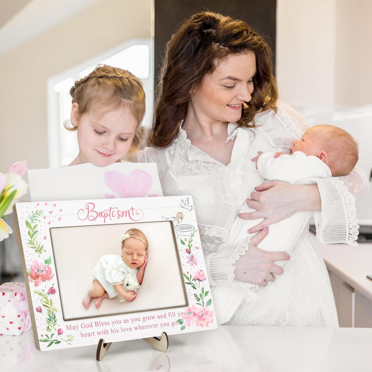 KLYTINK baptism frame bottom blessing text enhances sentimental display of photos.