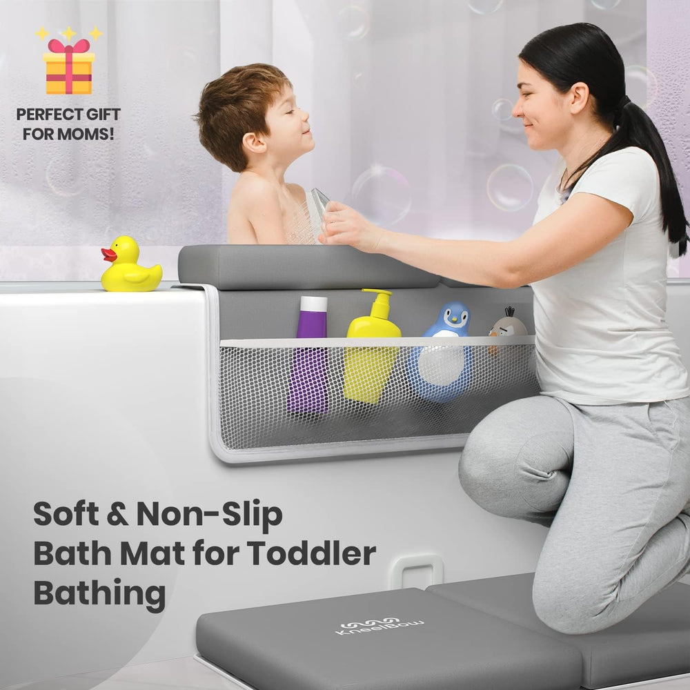 Kneelbow elbow rest pad with six suction cups stabilizes bath setup