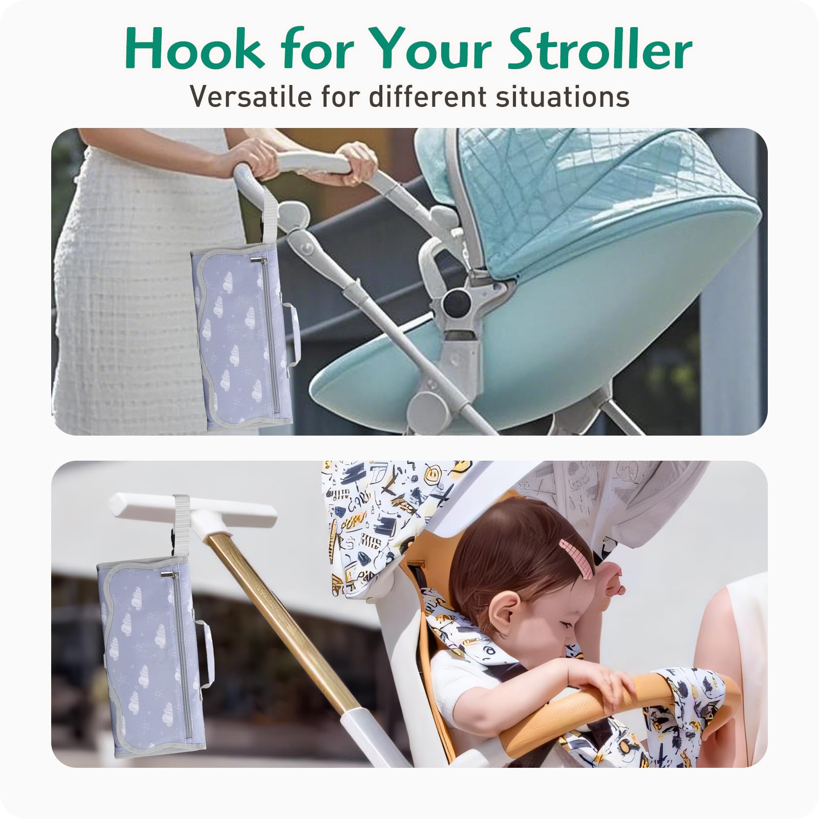 Knirose anti-roll diaper changing pad outer zippered pocket secures essentials.