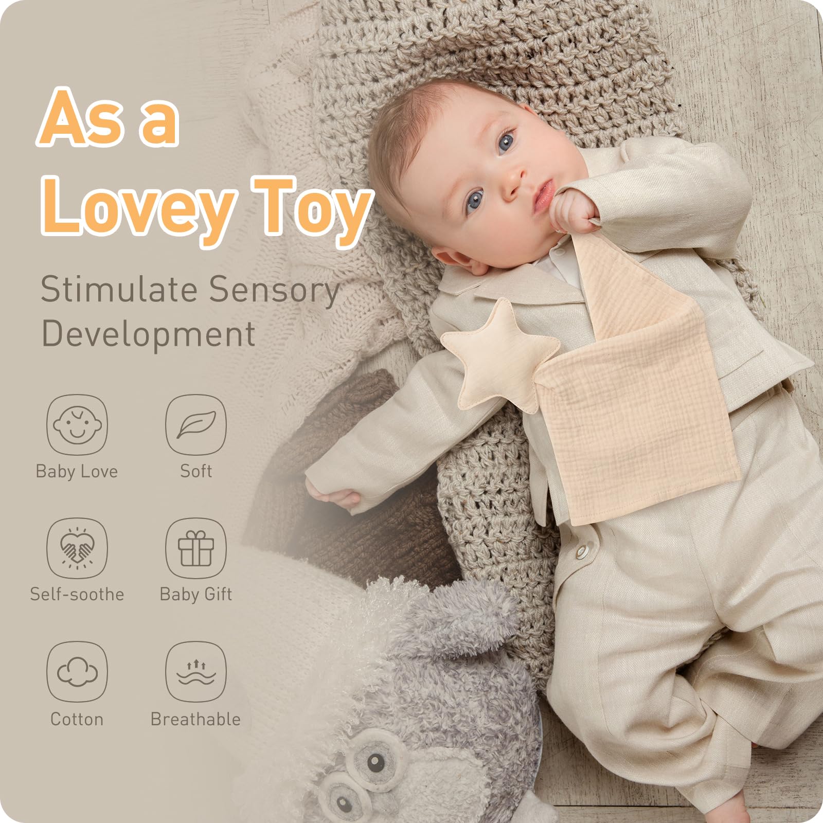 Knirose baby lovey star in stroller, compact comfort during outings.