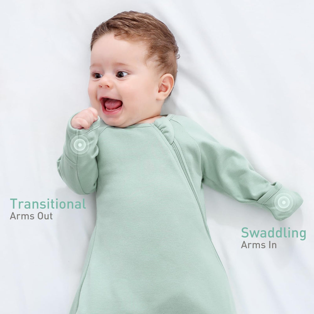 Knirose Swaddle Sack with mitten cuffs helps protect baby's face during sleep.