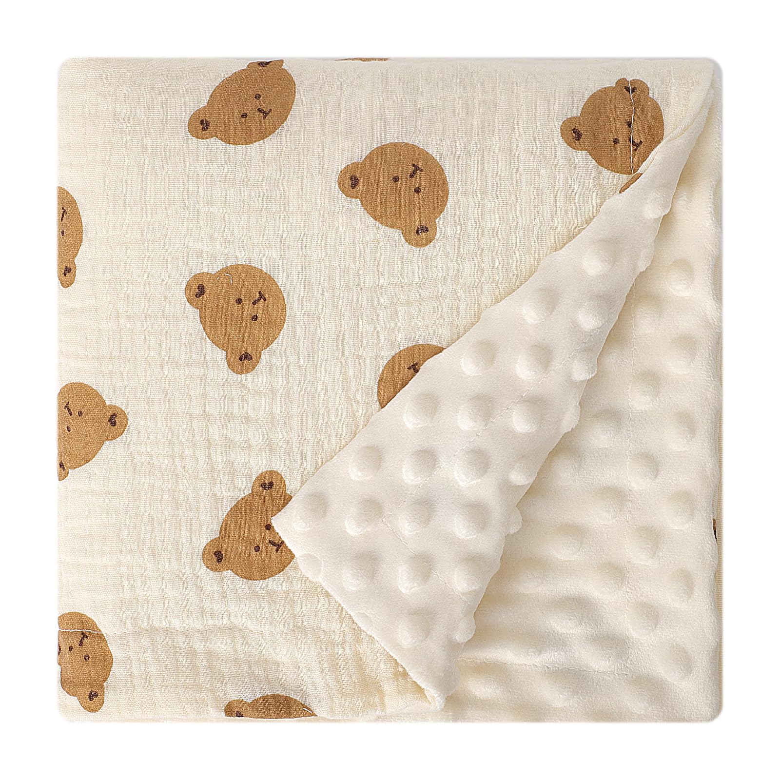 Knirose cotton muslin front fluffy-back swaddle pattern closeup shows breathable two-layer design