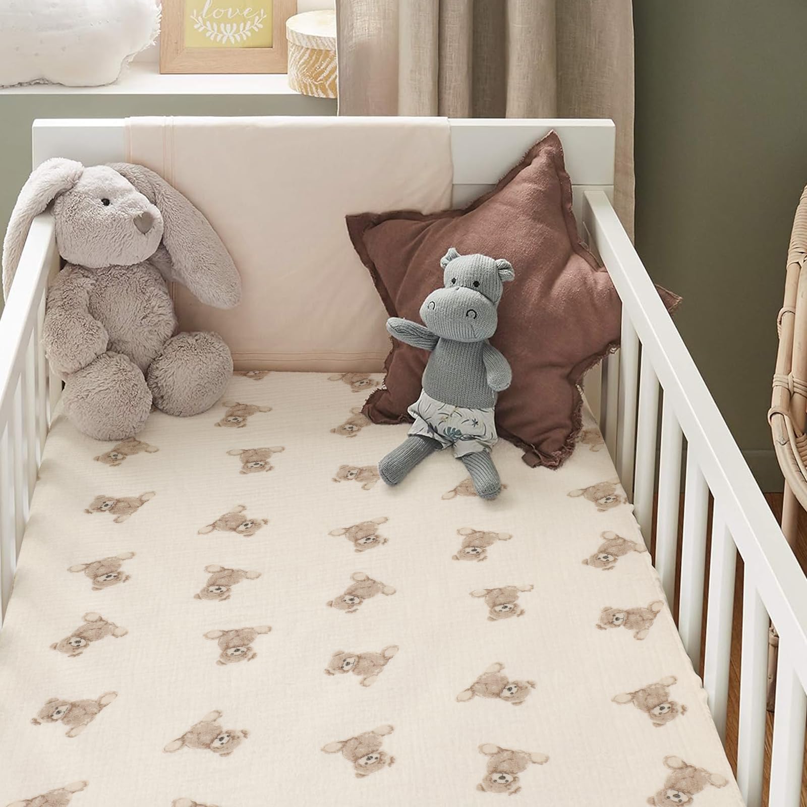 Knirose muslin crib sheet features breathable fabric for warm nights.