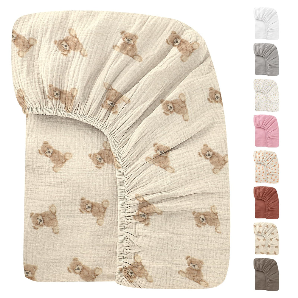 Knirose muslin crib sheet shows soft skin-contact comfort.