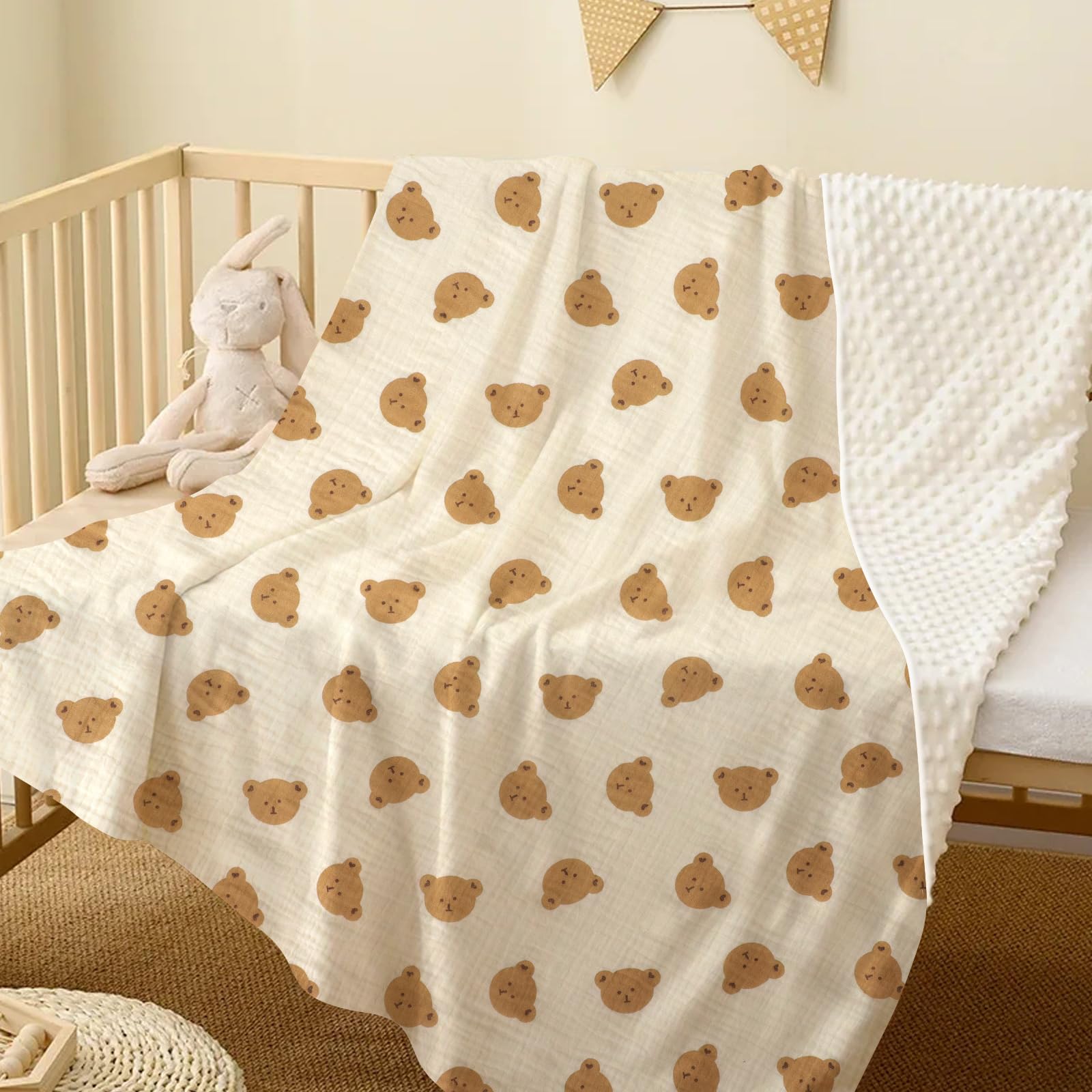 Knirose muslin-front plush-back dotted fleece closeup highlights cozy warmth and gentle touch