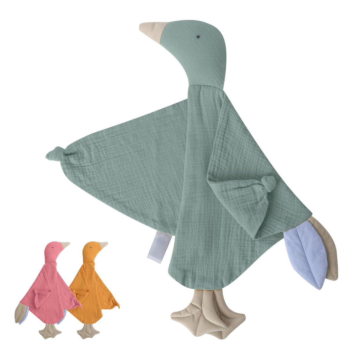 Knirose premium soft muslin cotton goose lovey close-up for gentle cuddling.