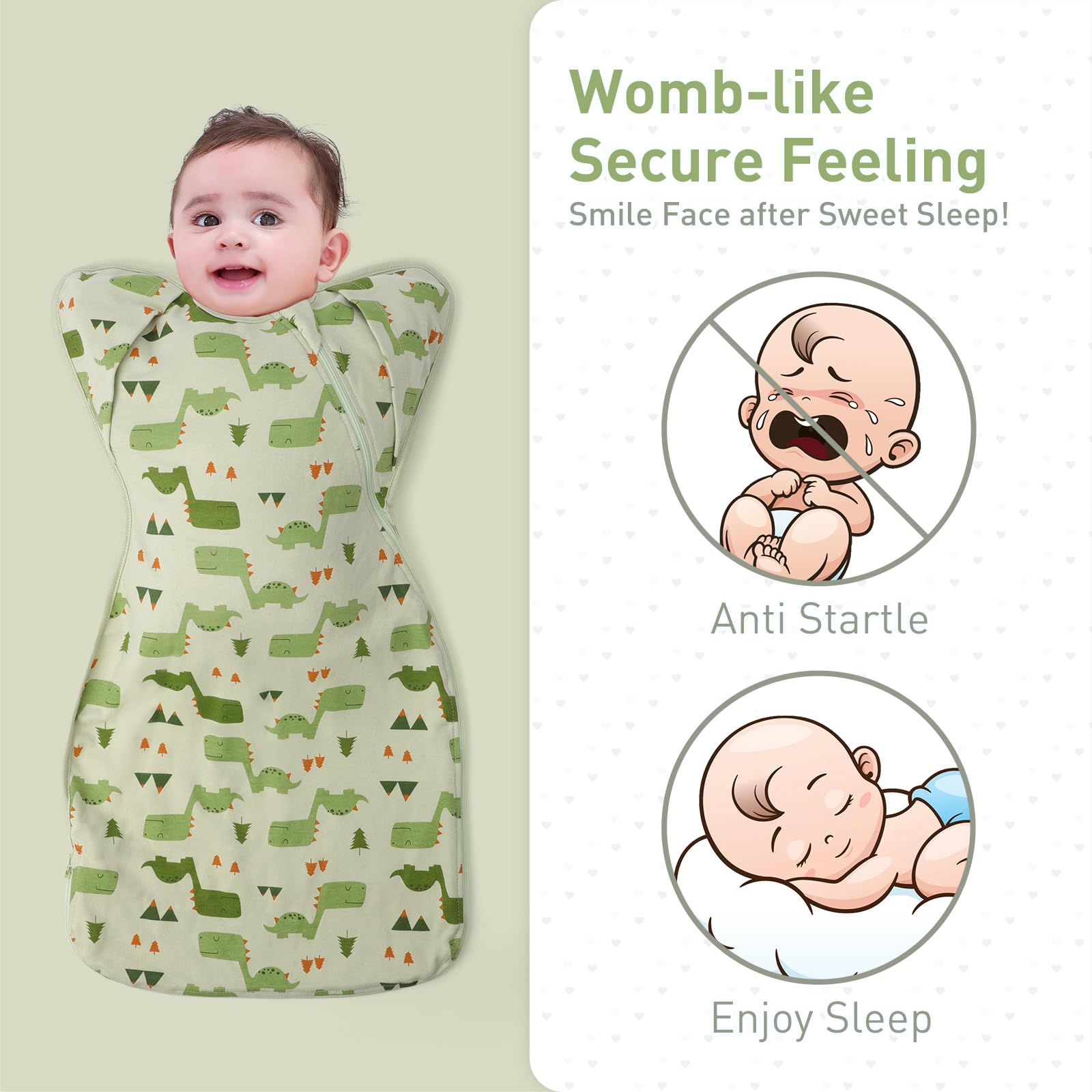 Knirose swaddle arms-in/out transition shows versatile design for growing babies.