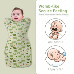 Knirose swaddle arms-in/out transition shows versatile design for growing babies.