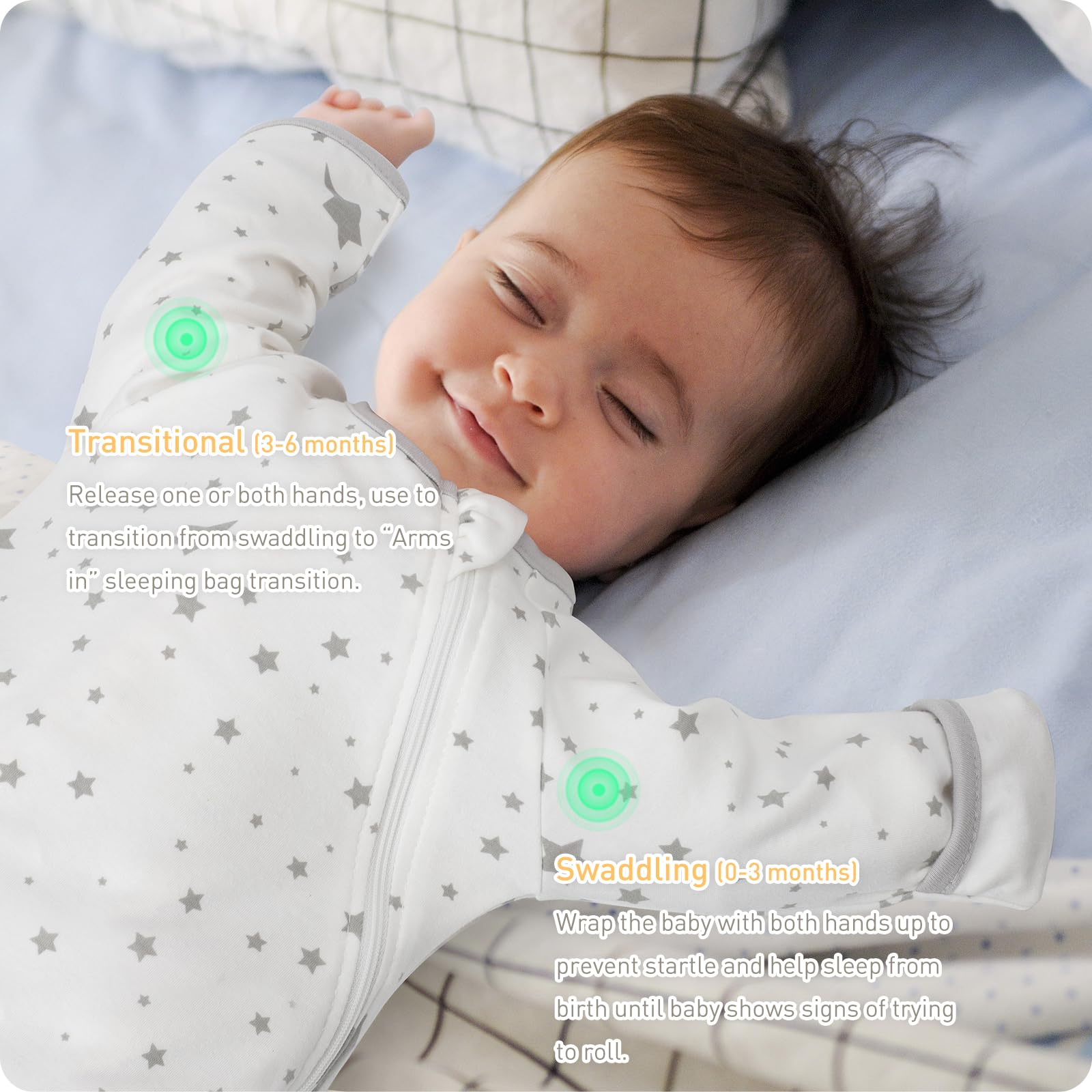 Knirose swaddle sack demonstrates a snug, secure fit for comfort