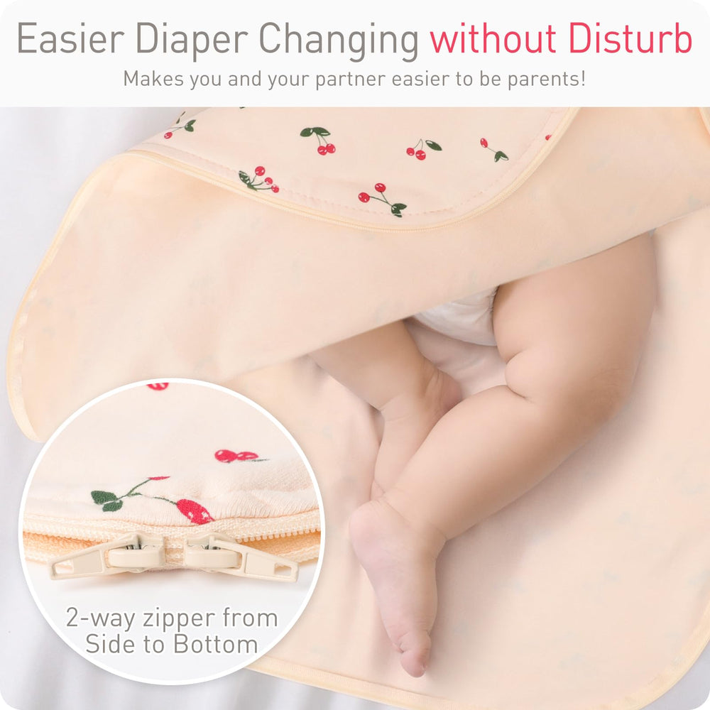 Knirose Swaddle Sack two-way zipper enables easy night changes.