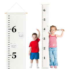 Knitgrip canvas growth chart on wall, 8x79 inches, for easy height tracking and memories.