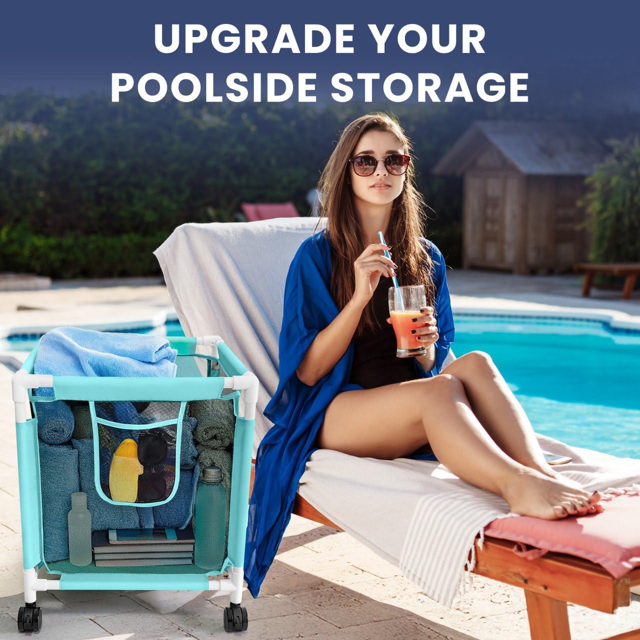 KNL Store 25Gallon mint outdoor use demonstrates versatile poolside organization