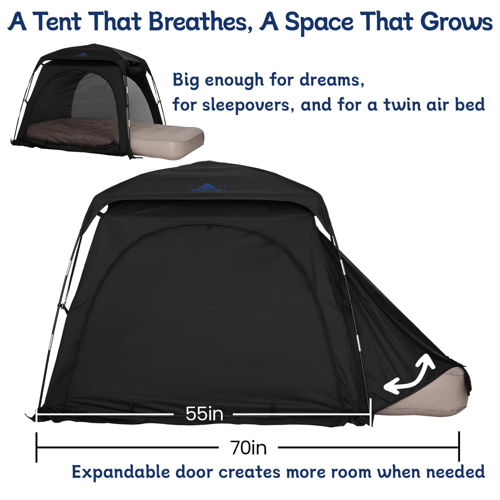KNOCLOC airplane-friendly sleep tent; ideal for flights and road trips.