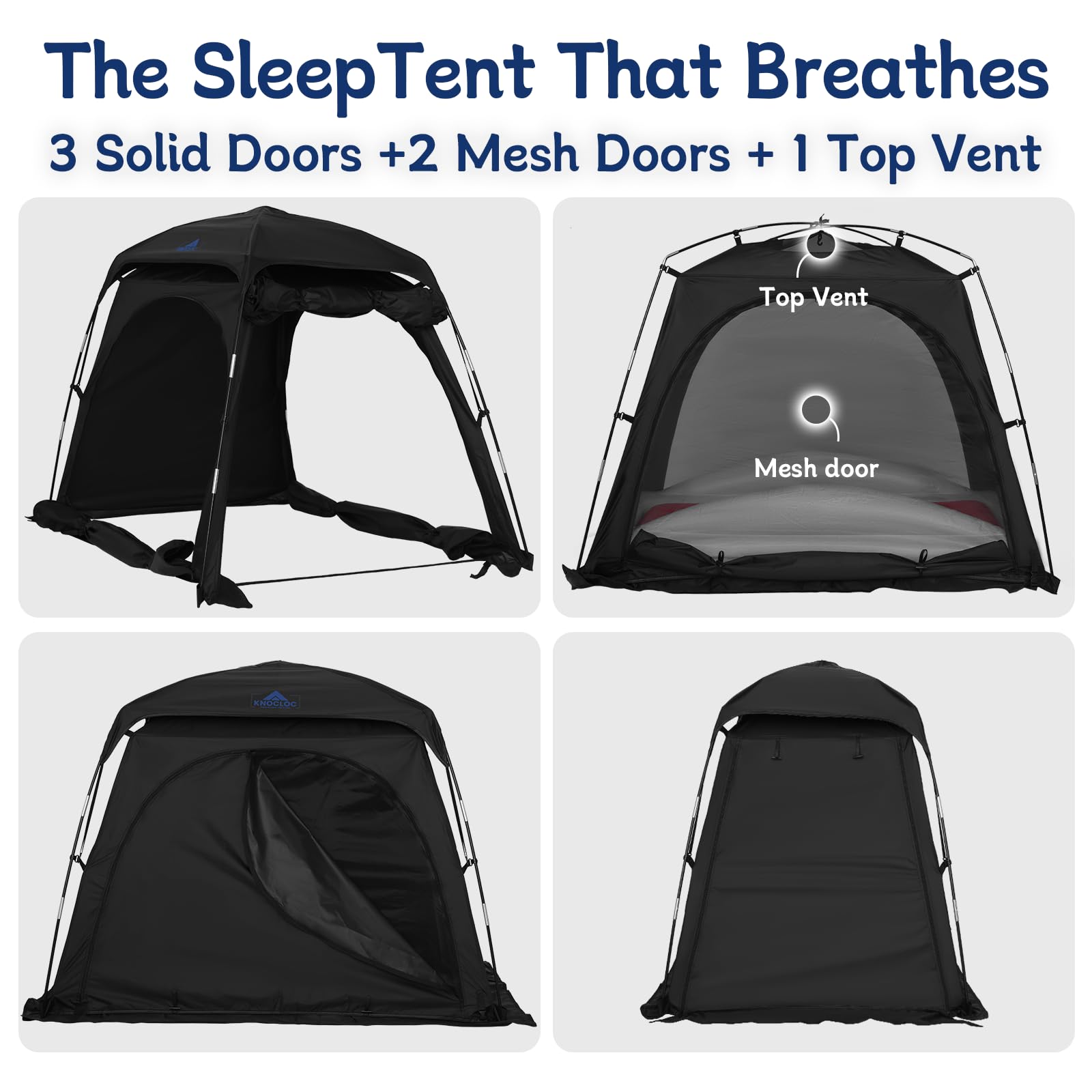 KNOCLOC convertible sleep tent; grows with kids via multiple layout options.