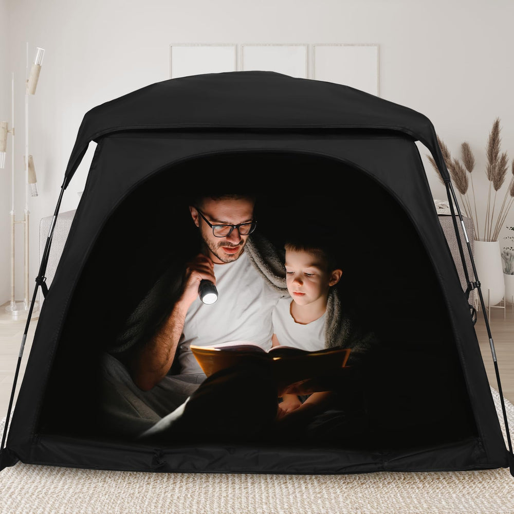 Knocloc CPC sensory tent blackout fabric close-up showing light-blocking calm for bedtime.