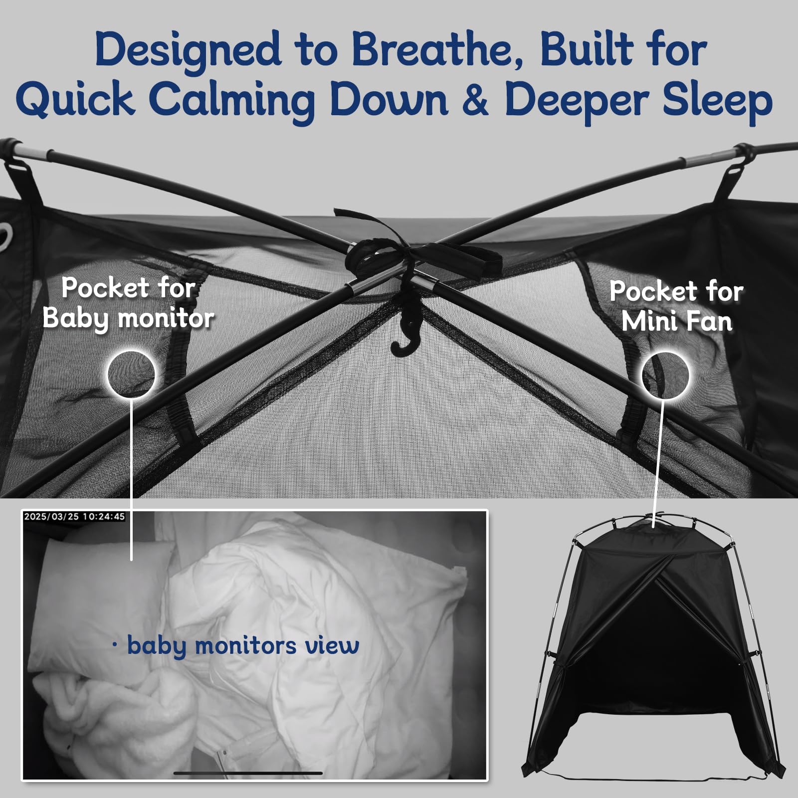 Knocloc CPC sensory tent monitor pocket offers convenient monitoring during naps.