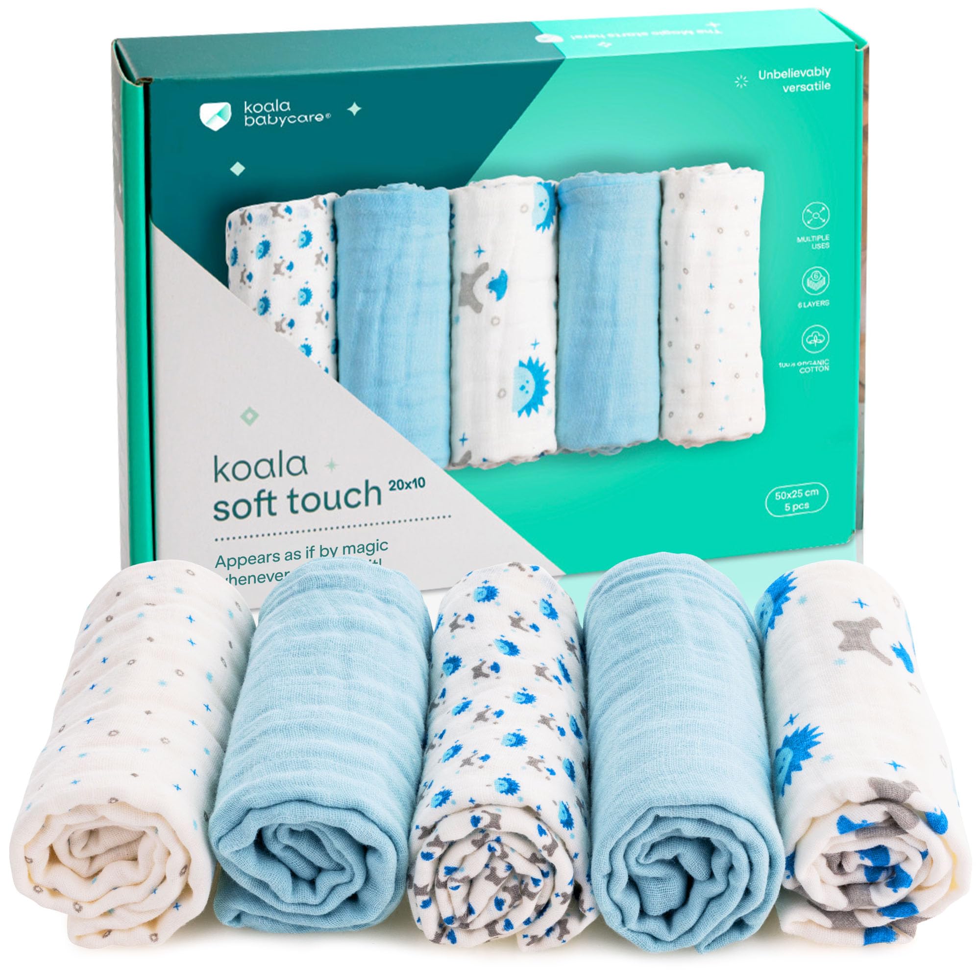 Koala Babycare burp cloths folded in neutral color provide soft absorbent coverage.