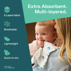 Koala Babycare burp cloth layers closeup shows multi-layer muslin for absorbency.