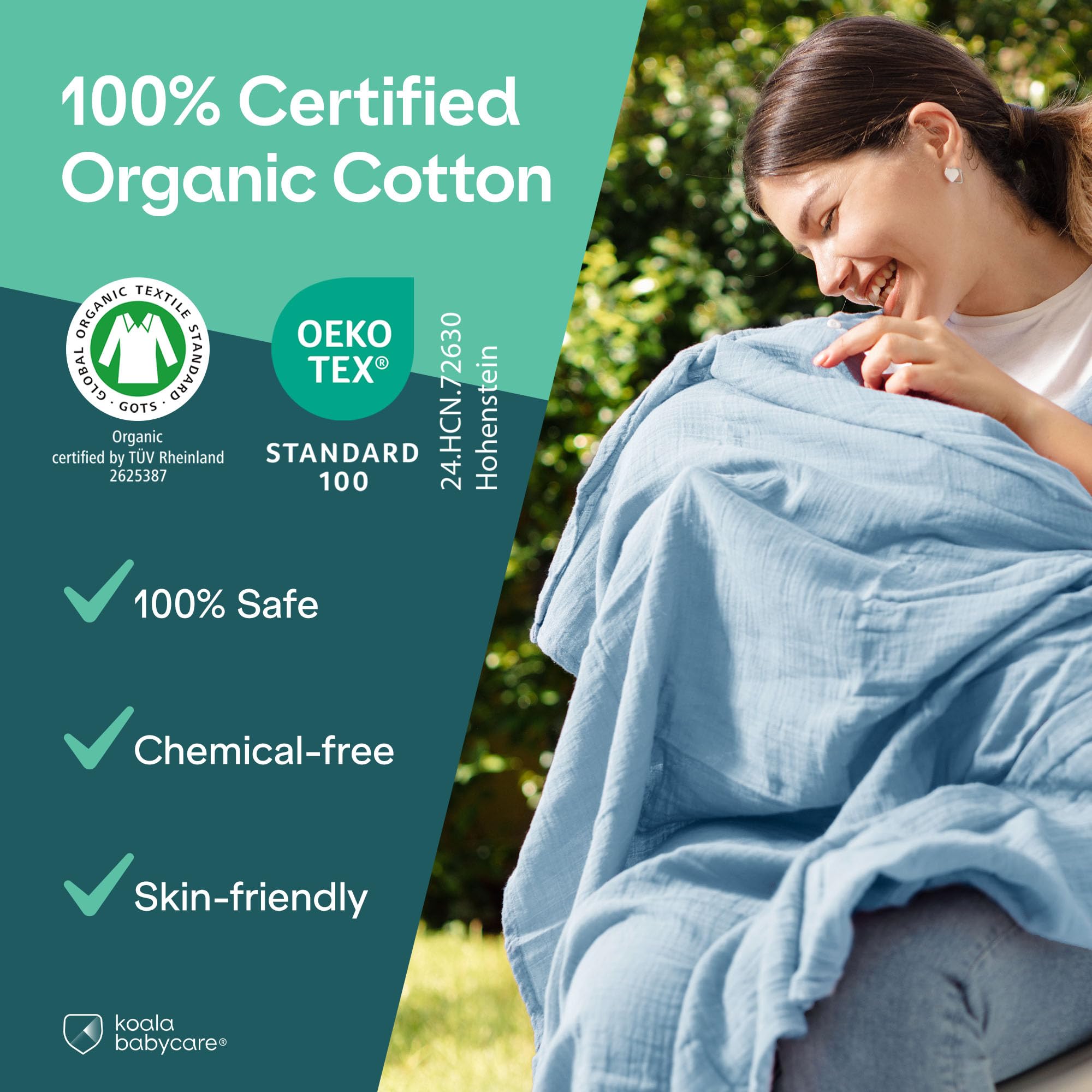 Koala Babycare burp cloth on baby shoulder protects clothing during feeds.
