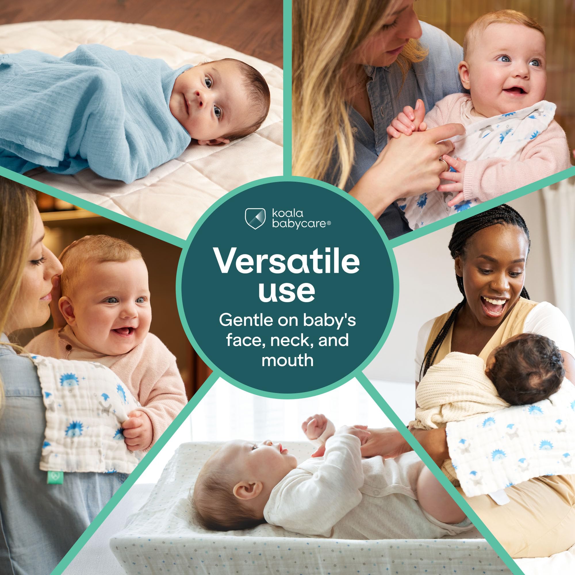 Koala Babycare 5-pack demonstrates versatile cloths for nursery and travel.