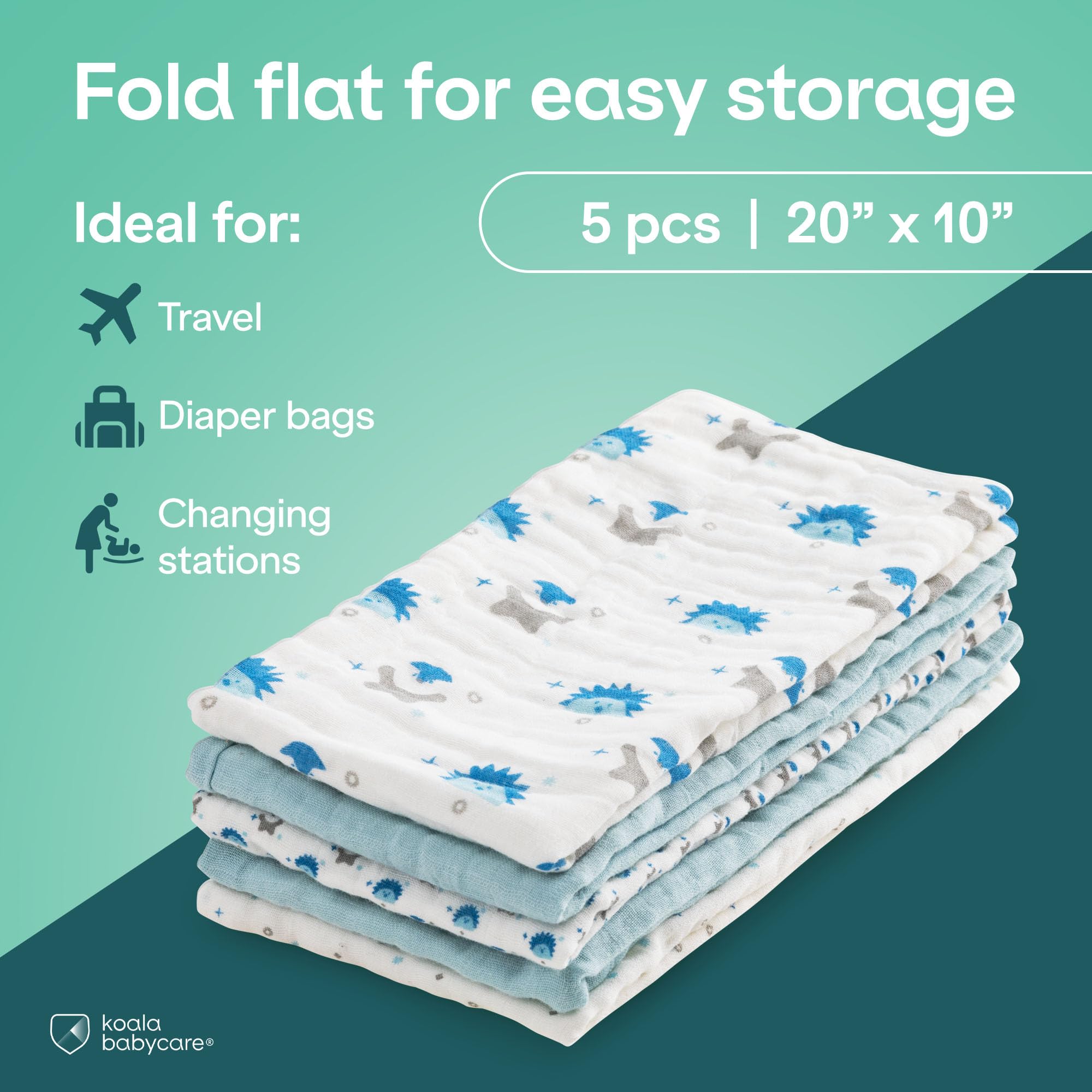 Koala Babycare burp cloths highlight washable fabric designed for easy care.