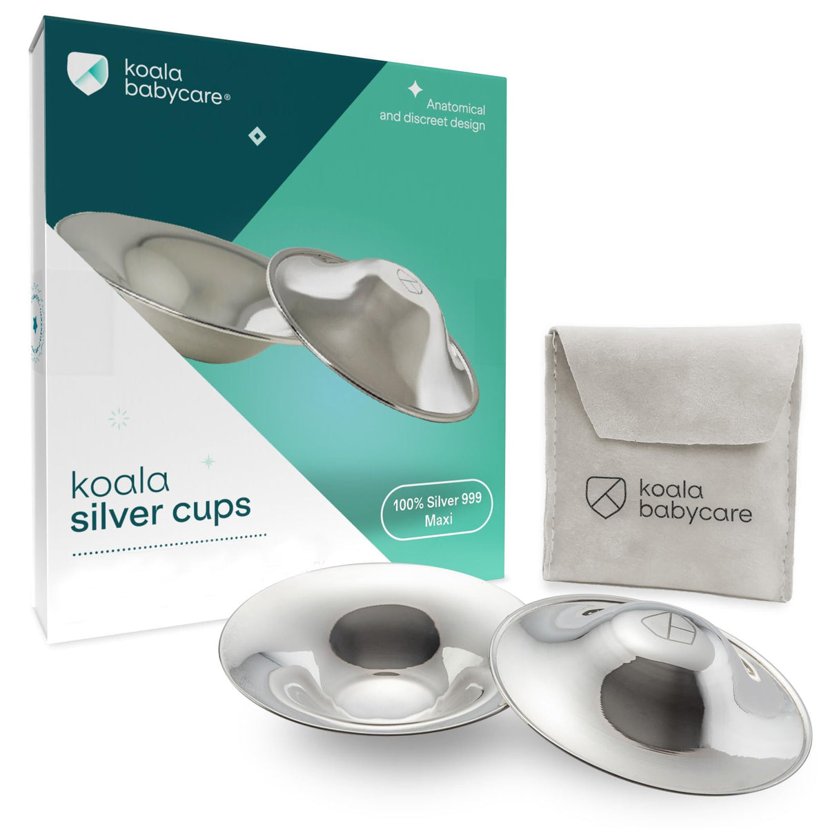 Koala Babycare original silver nursing cups, regular size, protects sore nipples.
